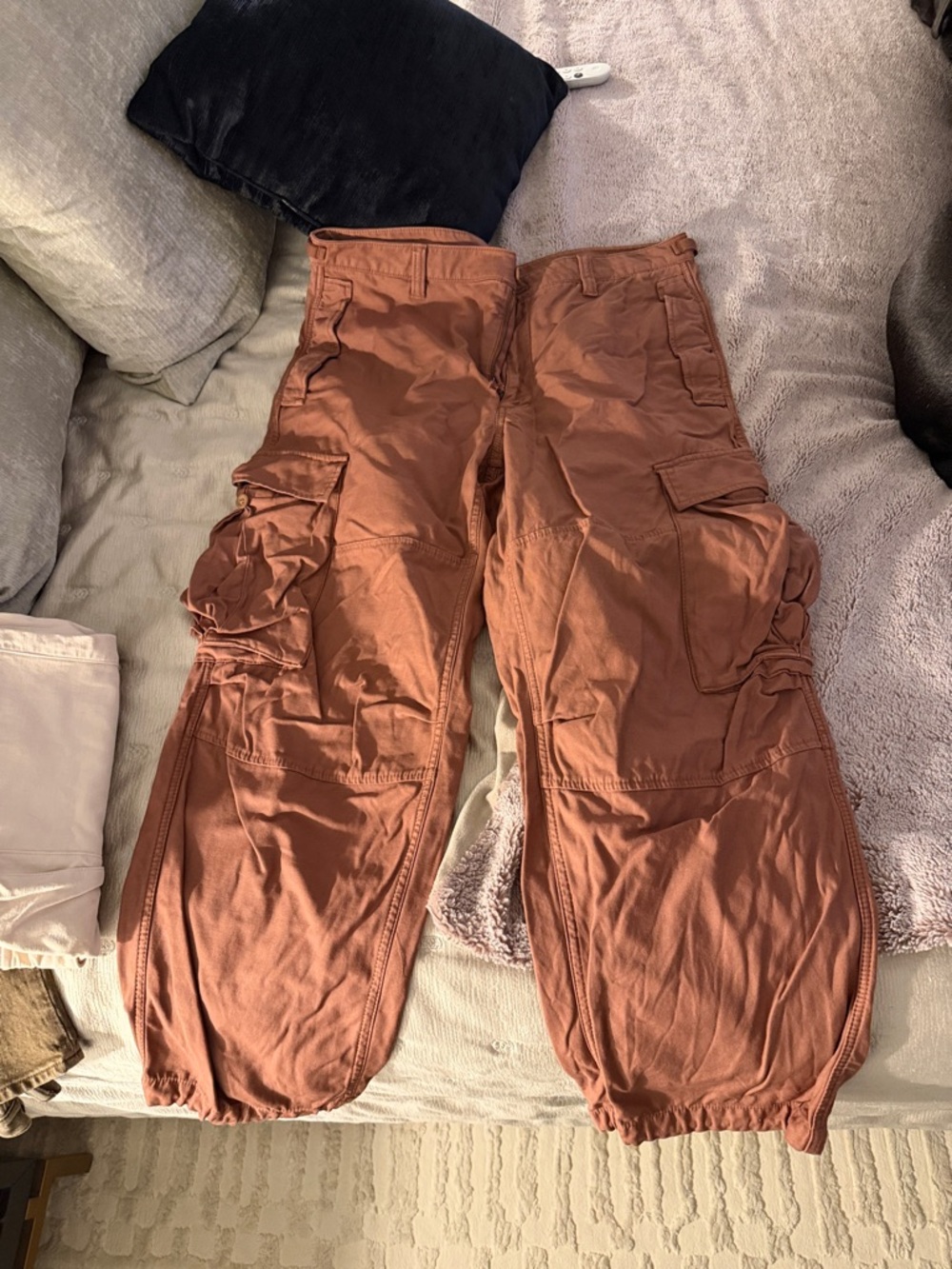 Aritzia Wide-Leg Cargo Jumpsuit Pants in Rust
